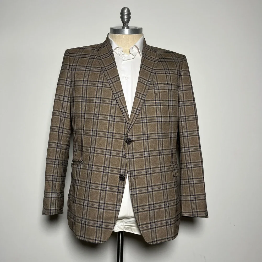 Madison Blazer Mens 48R Brown‎ Plaid Slim Fit Two Button Notch Lapel Jacket